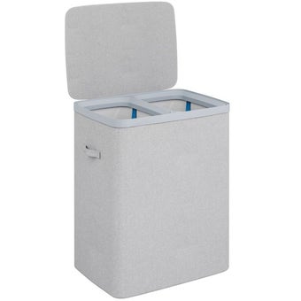 Grey Dual Section Laundry Hamper 100L – Large Capacity Fabric Laundry Sorter with Lid