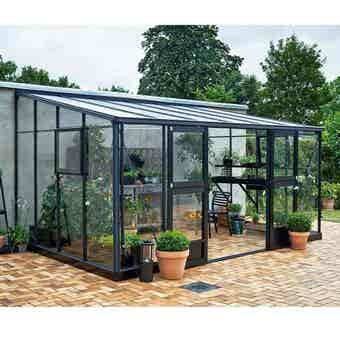 Juliana Veranda Lean To Greenhouse 10ft x 14ft - Anthracite & Black (Base included)