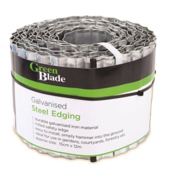 Green Blade Galvanised Steel Garden Edging 15cm x 12m | Durable Metal Lawn & Border Edging