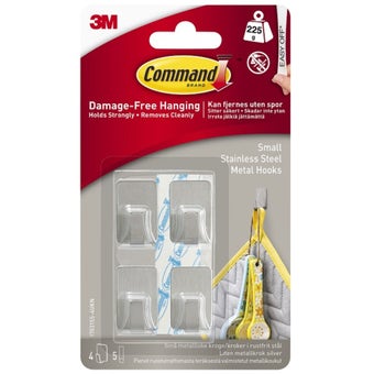 Command Small Stainless Steel Metal Hooks 225g - Pack of 4 | Damage-Free Hanging for Home