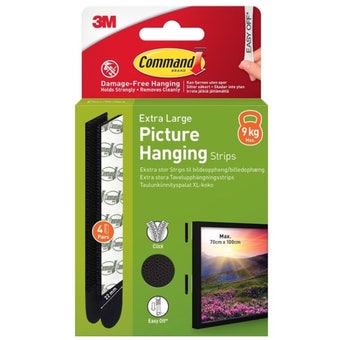 3M Command XL Picture Hanging Strips Black 9kg (4 Pack) – Heavy-Duty Damage-Free Hanging