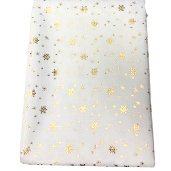 Christmas Tablecloth White & Gold Snowflakes and Stars – 140 x 200cm