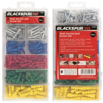 Blackspur 285 Piece Wall Anchor & Screw Set – Assorted Fixings with Storage Case