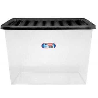 Premier Storage Box Clear Base And Black Lid 80L