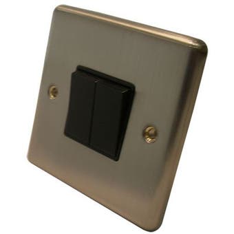 2 Gang 2 Way 10 Amp Light Switch Satin Chrome Finish Black Inserts