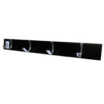 Coat Rack 4 Hook Rail - Black