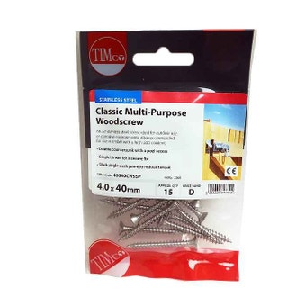 Timco S.Steel CSK Slash Point Multi-Purpose Woodscrews - 4.0 x 40 - Pack Of 15