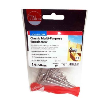 Timco S.Steel CSK Slash Point Multi-Purpose Woodscrews - 5.0 x 50 - Pack Of 10