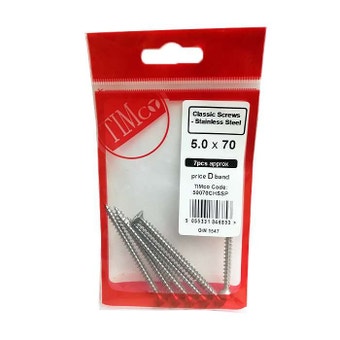 Timco Classic S.Steel CSK Chipboard Screws - 5.0 x 70 - Pack Of 7