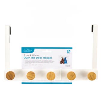 5 Hook White Over The Door Hanger