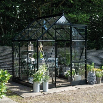 The Halls ICON Range of 6ft Freestanding Greenhouses-Black-6' x 4'-Toughened Safety Glass - Comes with Base