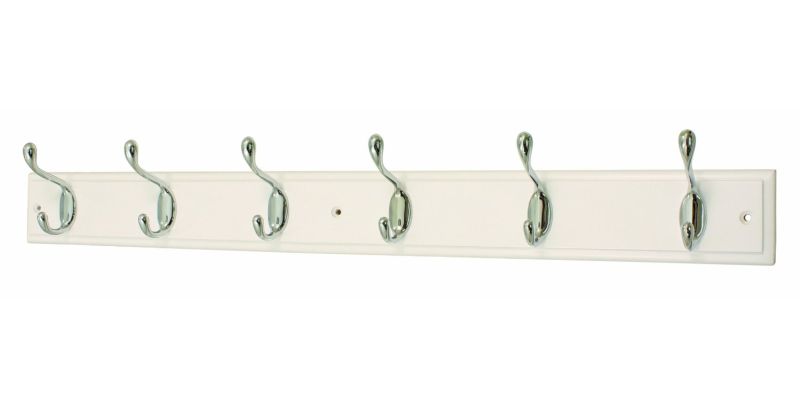 Headbourne Heavy Duty 6 Chrome Hooks On White Wooden Coat Rack