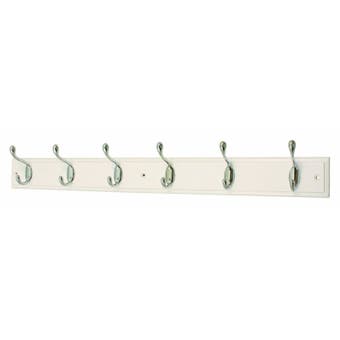 Headbourne Heavy Duty 6 Chrome Hooks On White Wooden Coat Rack