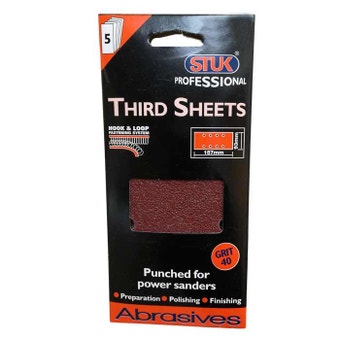 Stuk Sandpaper Punched 40 Grit Third Sheets For Power Sanders - 5 Sheets