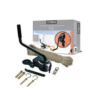 De Vielle Premium Complete Clothesline Winder Kit - Dark Green