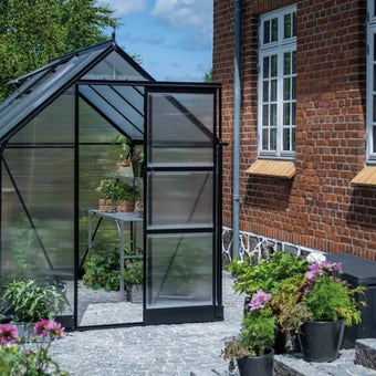 The Halls ICON Range of 6ft Freestanding Greenhouses-Black-6' x 8'-Polycarbonate - Comes with base