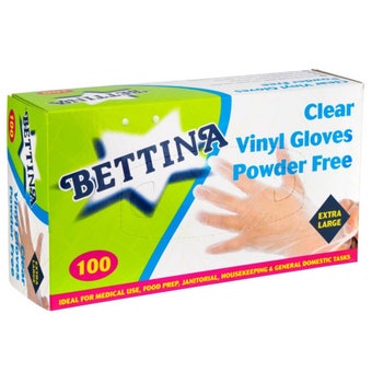 Bettina Clear Vinyl Gloves Powder Free Extra Large - Pack of 100 I Disposable Gloves for Food Prep Cleaning and General Use