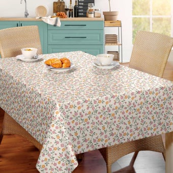Lotta Floral Oilcloth Tablecloth Fabric Bonita, Pink and Yellow Flowers – Wipe Clean PVC Table Cover I Price Per Metre