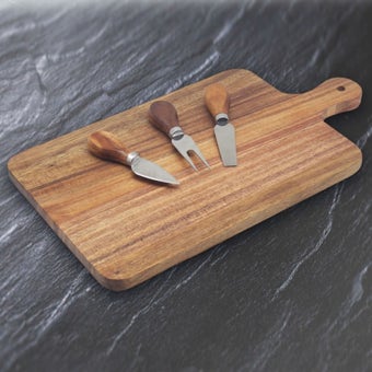 Acacia Oblong Cheese Board & 3-Piece Knife Set – 30 x 22cm