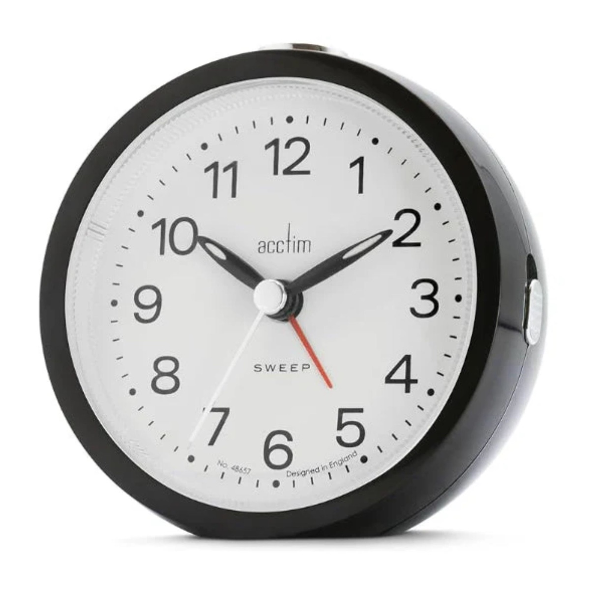 Acctim Elana Black Non-Ticking Sweep Analogue Alarm Clock – Precision Quartz Timekeeping with Snooze and Light
