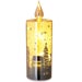 Amber Glass LED Candle – 27cm Decorative Light with Timer and Village Scene Design