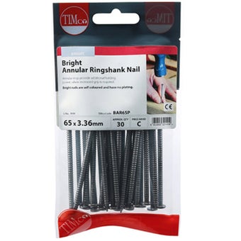 Timco Annular Ringshank Nails Bright 65 x 3.36mm | Pack of 30