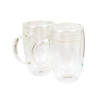 Ashley Double Wall Glass Mugs with Handles - 2 Pieces