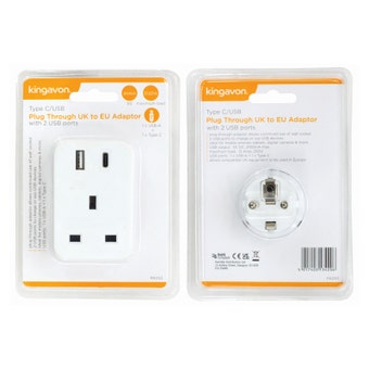 Type C/Usb Plug Through Uk To Eu Adaptor With 2 Usb Ports