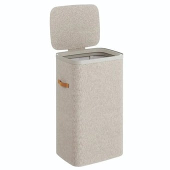 Beige Single Laundry Basket 50L – Stylish Fabric Hamper with Lid