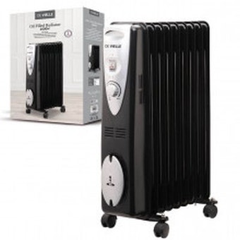 De Vielle Classic 7 Fin Oil Filled Radiator - Silver / Black - 1500W