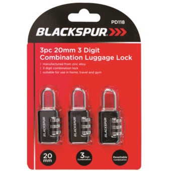 Blackspur 3 Digit Combination Luggage Locks 3 Pack – 20mm Resettable Zinc Alloy Padlocks for Travel Gym and Home Security