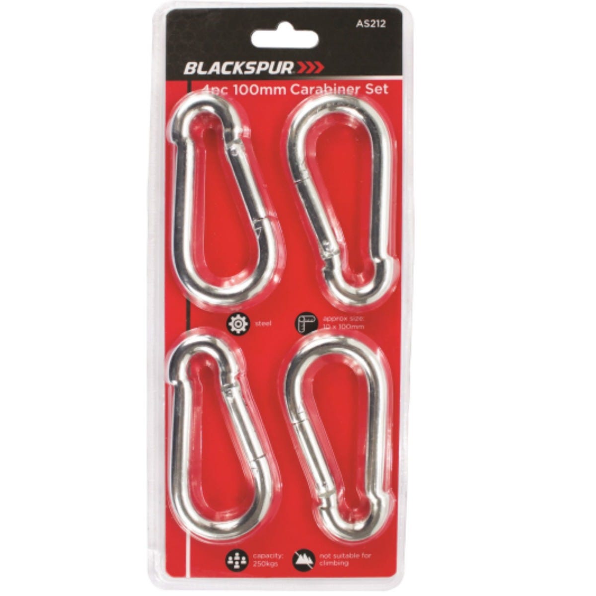 Blackspur Carabiner Set 100mm - Pack of 4