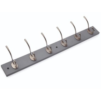 Blue Canyon Salisbury Wall Mounted Coat Rack with 6 Nickel Hooks in Grey Finish I Modern Hallway and Bathroom Storage Solution