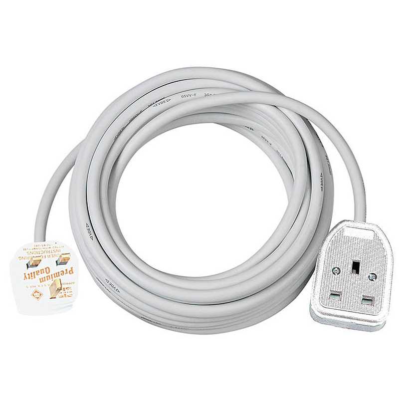 White 3m Extension cable for indoor use - with 13A socket