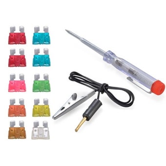 Complete Automotive Fuse and Circuit Tester Kit – Car Fuses, Test Screwdriver and Clamp Cable