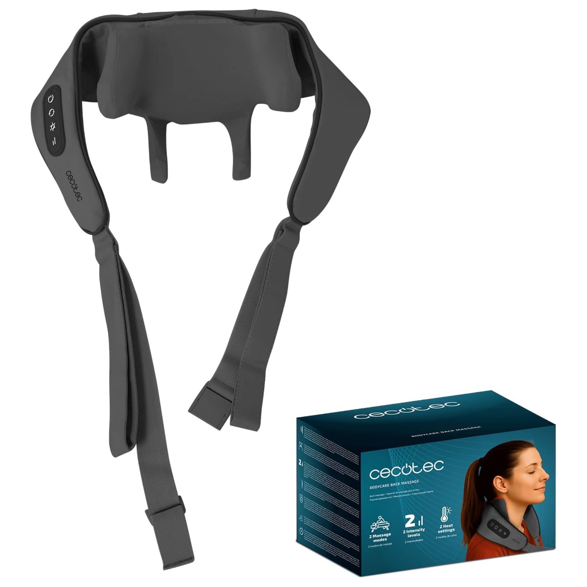 Cecotec BodyCare Back Massager with Heat Adjustable Intensity & 3 Massage Modes Grey