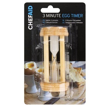 Chef Aid Wooden 3-Minute Egg Timer – Traditional Sand Timer with Natural Wooden Frame for Perfectly Timed Eggs