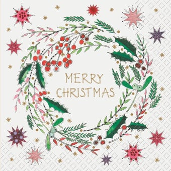 Christmas Wreath Napkins – 33cm Festive Holiday Design I 20 Pack