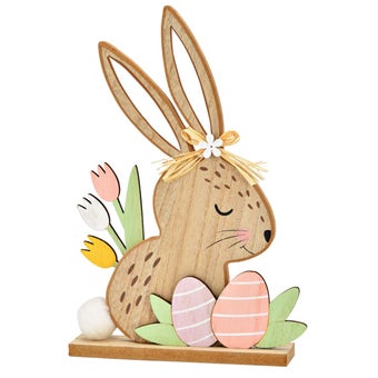 Colourful Wooden Display Rabbit Figurine - Decorative 18x25x4cm, Vibrant Hand-Painted Accent for Home Decor