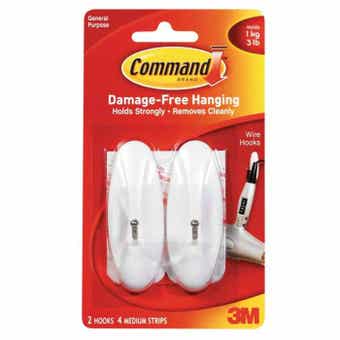 Command Hanging White Wire Hooks - 2 Medium Hooks - 3lb (1.3kg)