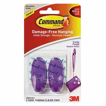 Command™ Hanging Purely Purple Hooks - 2 Medium - 900g / 2lb