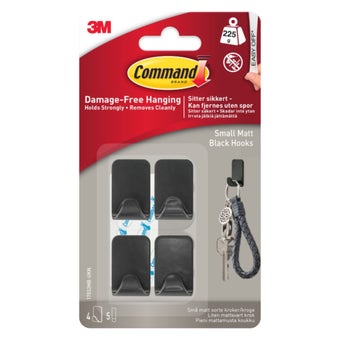 Command Small Metallic Hook Black 17032MB-UKN - Pack of 4