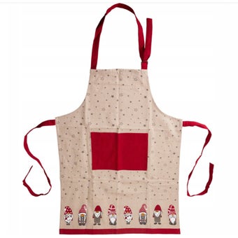 Beige Cotton Christmas Apron with Christmas Design – 84 x 60cm Kitchen Apron with Pocket