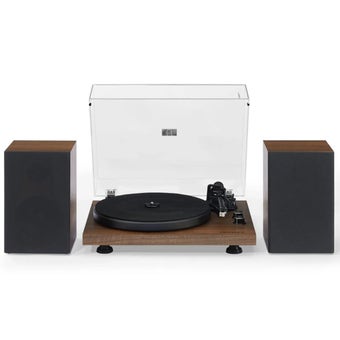 Crosley Bluetooth Turntable with External Stereo Speakers, Built-In Amplifier, Anti-Vibration Feet, Adjustable Tonearm and RCA Output – Walnut