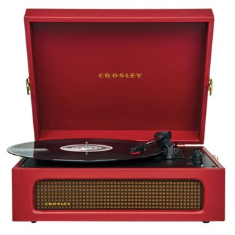 Crosley Voyager CR8017B-BUR 3-Speed Bluetooth Record Player with Built-In Speakers, 2-Way Bluetooth, RCA Output, Pitch Control and Headphone Jack – Burgundy
