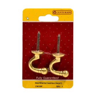30mm Polished Brass Ball End Tassel Hook - Pack of 2