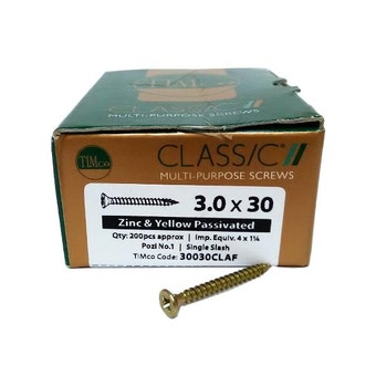 Timco Classic® PZ1 CSK - ZYP Pozi Wood Screws 3.0 x 30mm - Box of 200