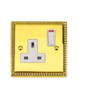 1 Gang 13 Amp Georgian Roped Brass Switched Plug Socket White Inserts