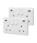 2 Gang Switched Socket with USB Port - each 