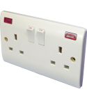 13A 2 Gang Flush Socket Switched With Pilot Light / Neon Indicator
